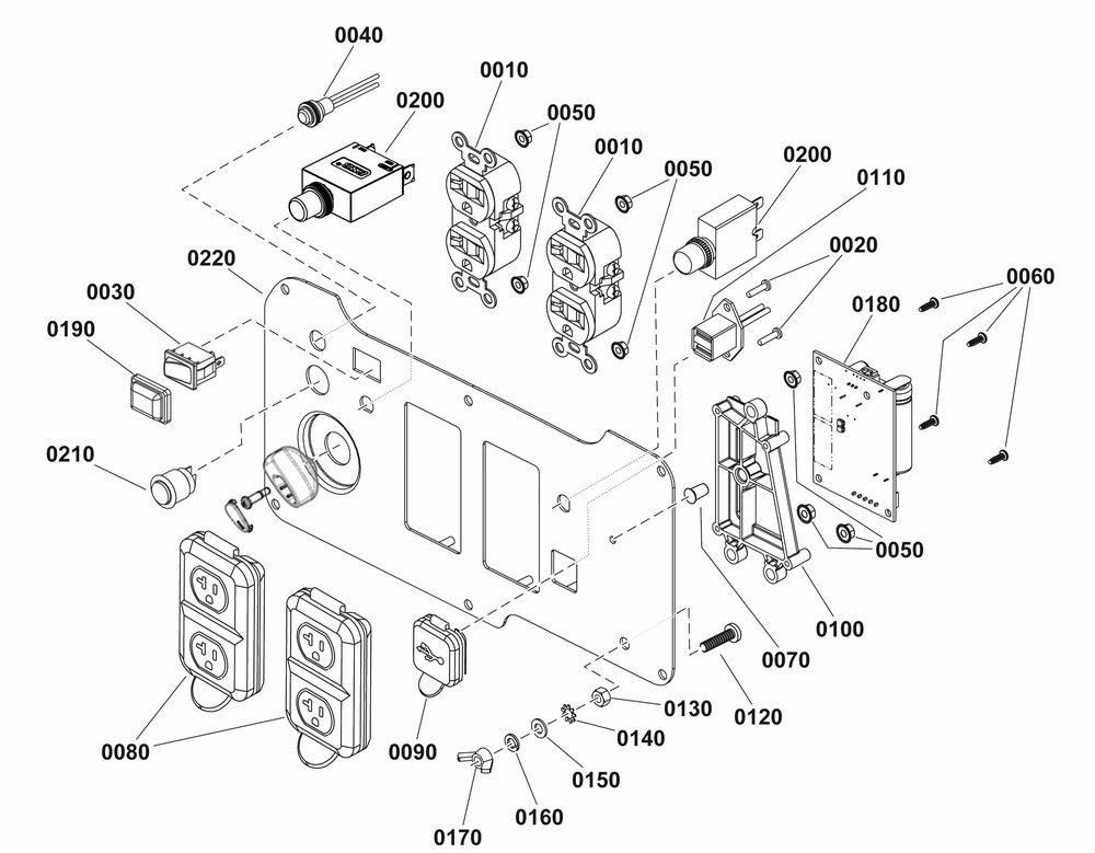 Control Panel Diagram and Parts List for 030836-00  Briggs and Stratton Generator
